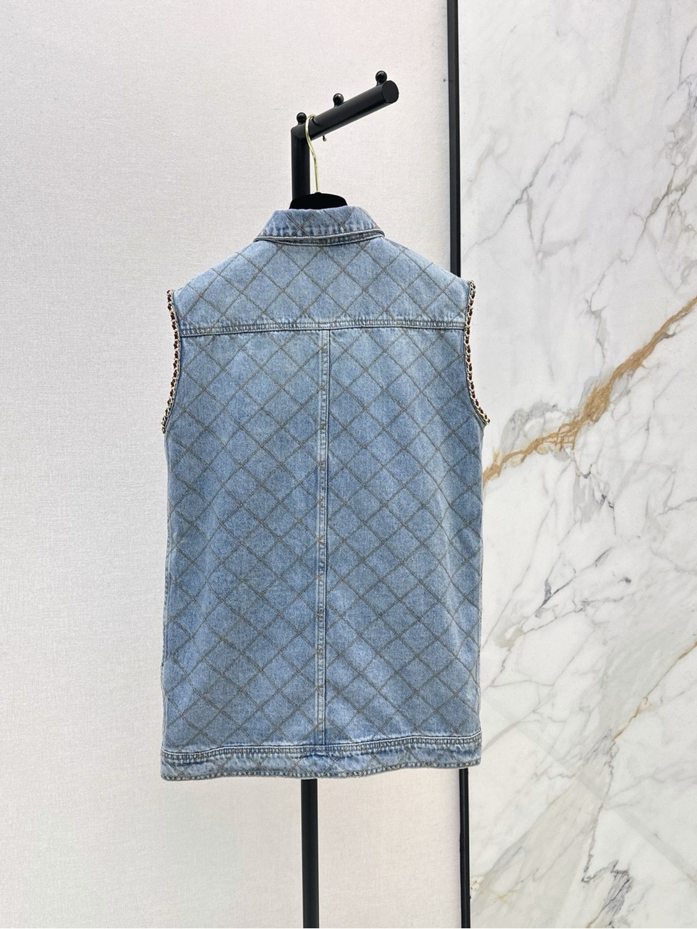 CHANEL Quilted Light Blue Denim Sleeveless Vest with Gold-Tone Buttons - Picture 8 of 9